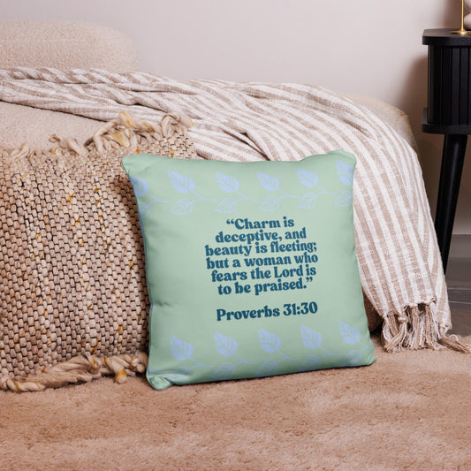 "Premium Bible Quote Pillow with inspirational scripture text on soft fabric" 