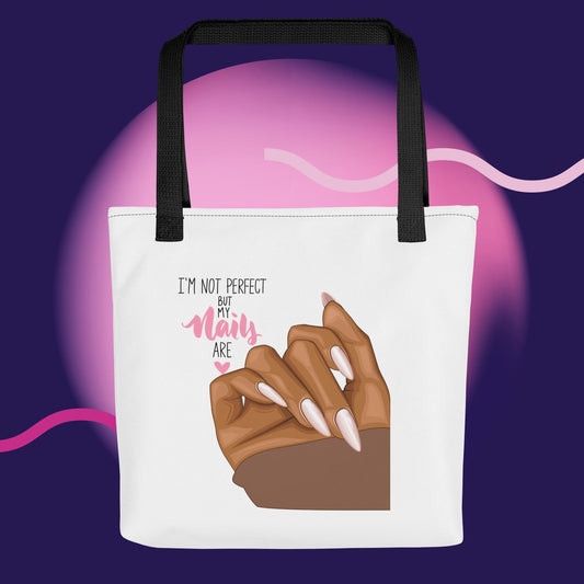 "Stylish It Girl canvas tote bag with black handles shown from front view"